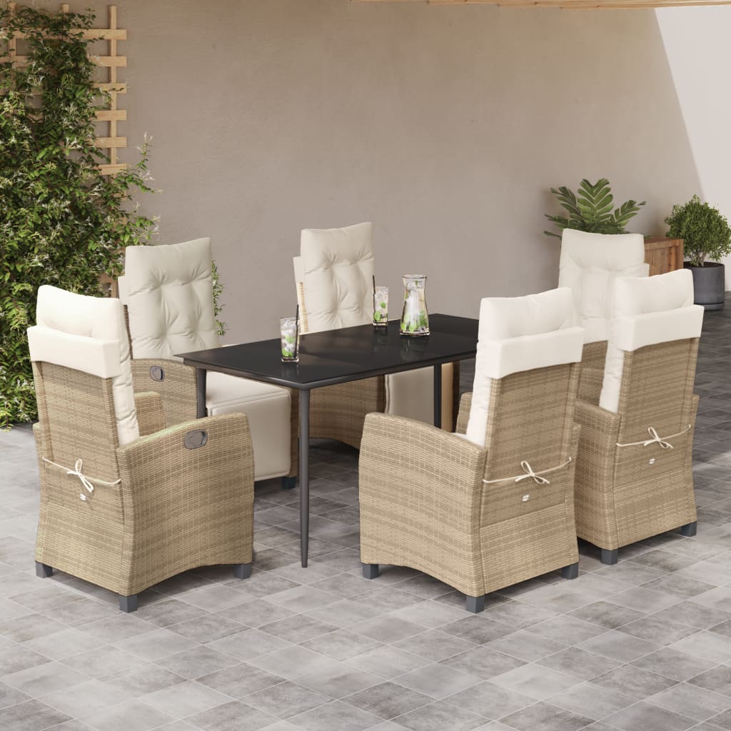 7-Delige Tuinset Met Kussens Poly Rattan Beige 6 160 cm tafellengte