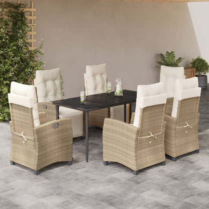 7-Delige Tuinset Met Kussens Poly Rattan Beige 6 160 cm tafellengte
