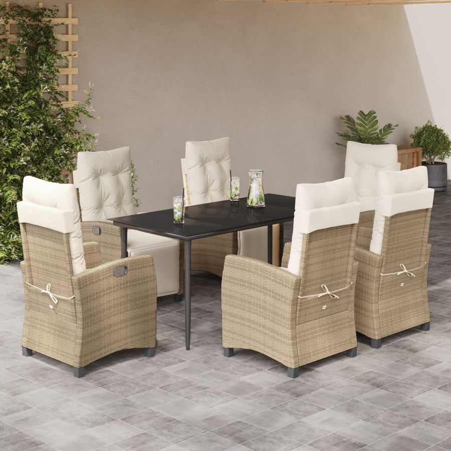 7-Delige Tuinset Met Kussens Poly Rattan Beige 6 160 cm tafellengte