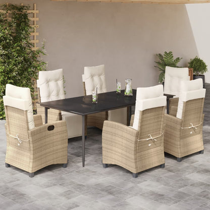 7-Delige Tuinset Met Kussens Poly Rattan Beige 6 200 cm tafellengte