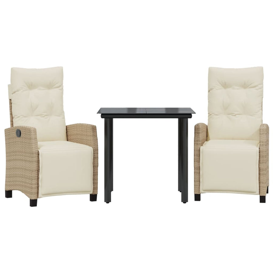 3-Delige Tuinset Met Kussens Poly Rattan Beige 2 80 cm tafellengte