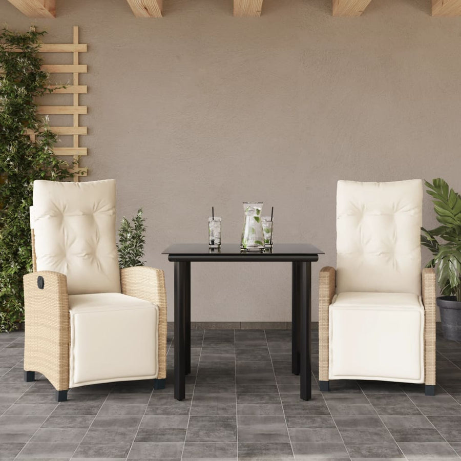3-Delige Tuinset Met Kussens Poly Rattan Beige 2 80 cm tafellengte