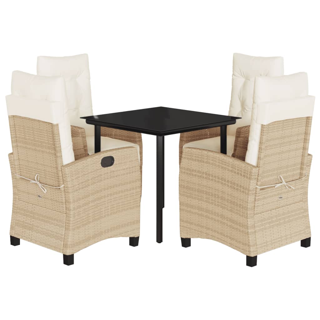 5-Delige Tuinset Met Kussens Poly Rattan Beige 4 80 cm tafellengte