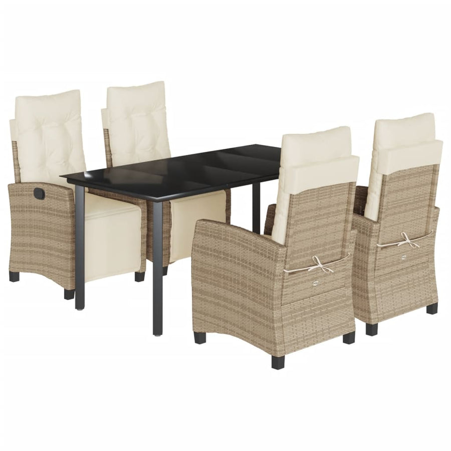 5-Delige Tuinset Met Kussens Poly Rattan Beige 4 160 cm tafellengte