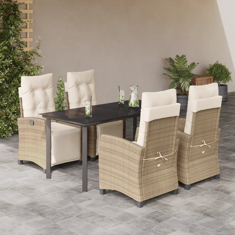 5-Delige Tuinset Met Kussens Poly Rattan Beige 4 160 cm tafellengte