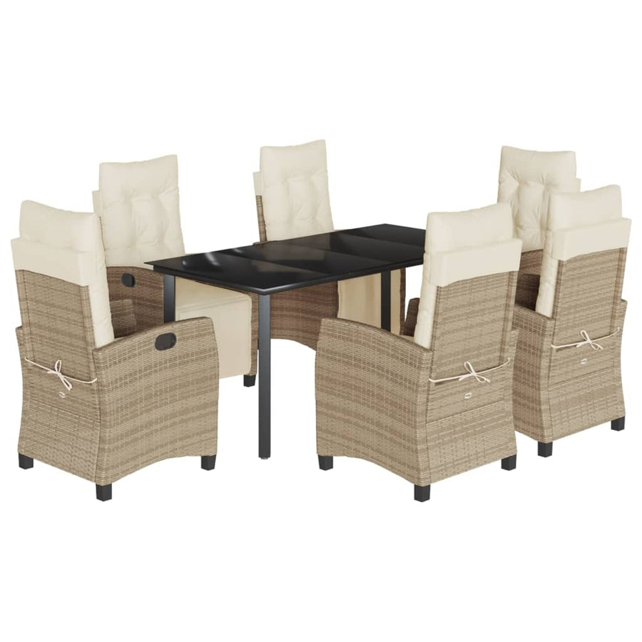 7-Delige Tuinset Met Kussens Poly Rattan Beige 6 160 cm tafellengte