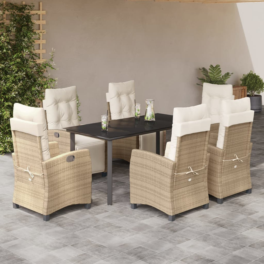 7-Delige Tuinset Met Kussens Poly Rattan Beige 6 160 cm tafellengte