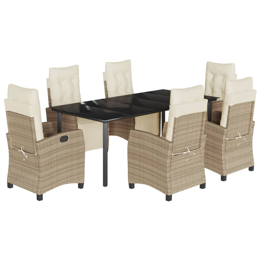 7-Delige Tuinset Met Kussens Poly Rattan Beige 6 200 cm tafellengte