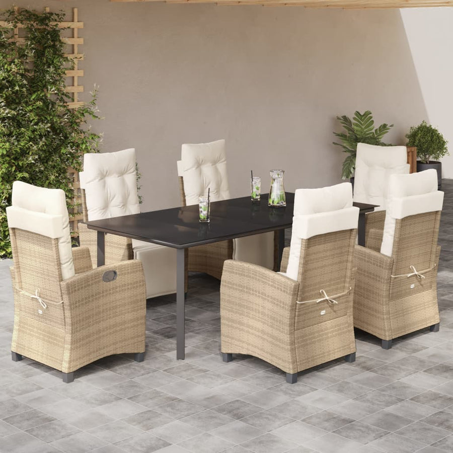 7-Delige Tuinset Met Kussens Poly Rattan Beige 6 200 cm tafellengte