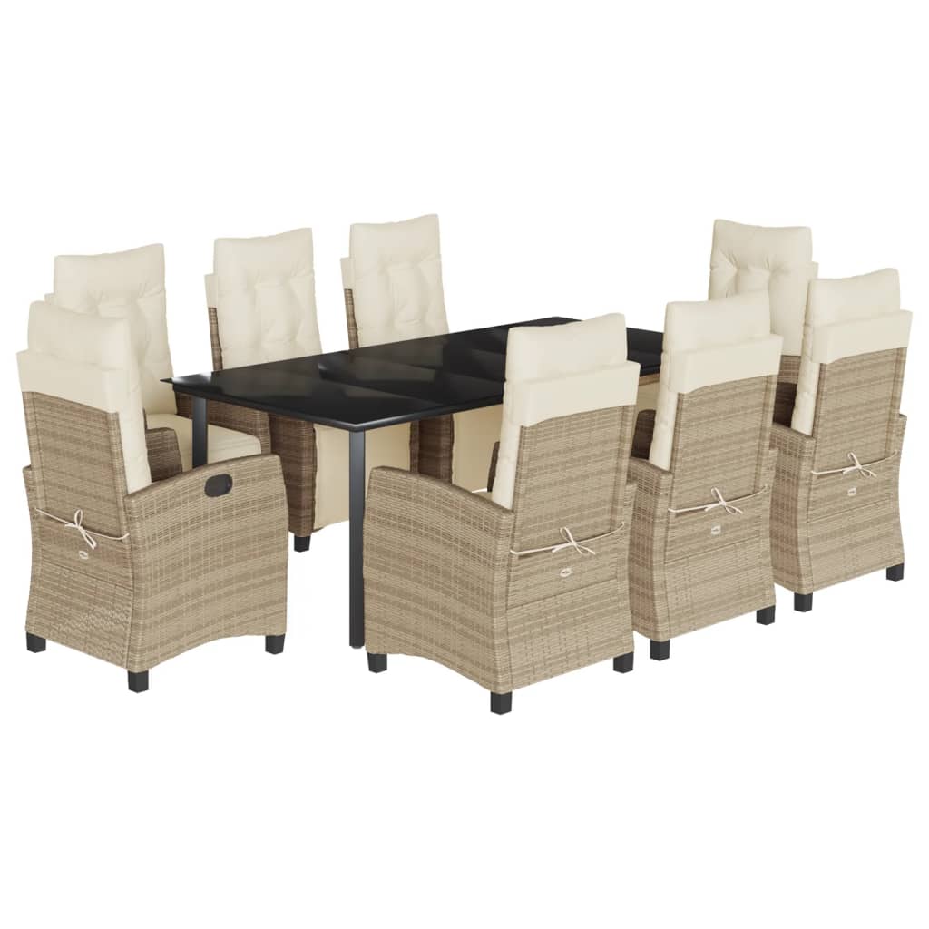 9-Delige Tuinset Met Kussens Poly Rattan Beige 8 200 cm tafellengte