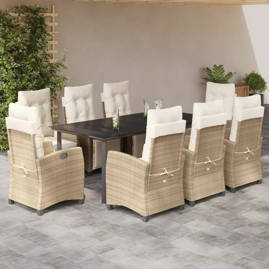 9-Delige Tuinset Met Kussens Poly Rattan Beige 8 200 cm tafellengte