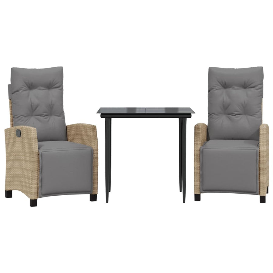3-Delige Tuinset Met Kussens Poly Rattan Gemengd Beige 2
