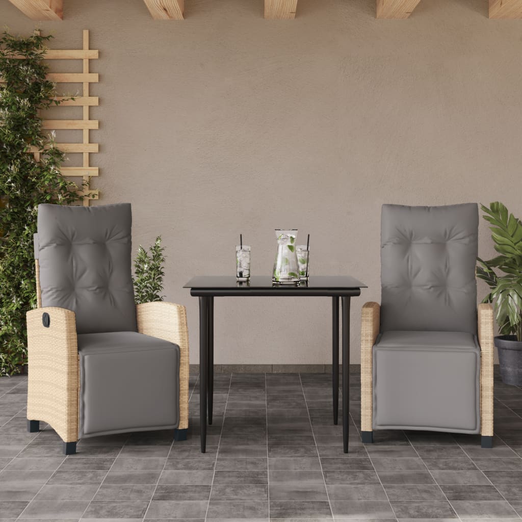 3-Delige Tuinset Met Kussens Poly Rattan Gemengd Beige 2