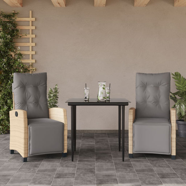 3-delige Tuinset met kussens poly rattan gemengd beige