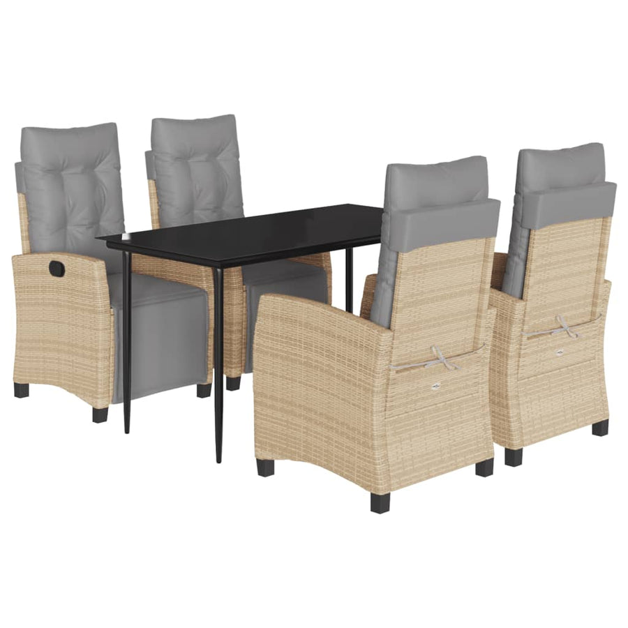 5-delige Tuinset met kussens poly rattan gemengd beige