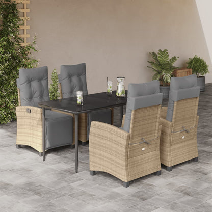 5-delige Tuinset met kussens poly rattan gemengd beige