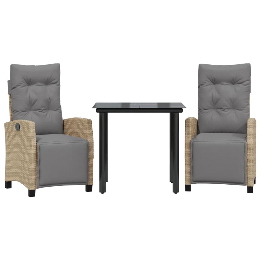 3-Delige Tuinset Met Kussens Poly Rattan Gemengd Beige 2 80 cm tafellengte