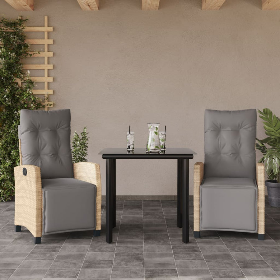 3-Delige Tuinset Met Kussens Poly Rattan Gemengd Beige 2 80 cm tafellengte