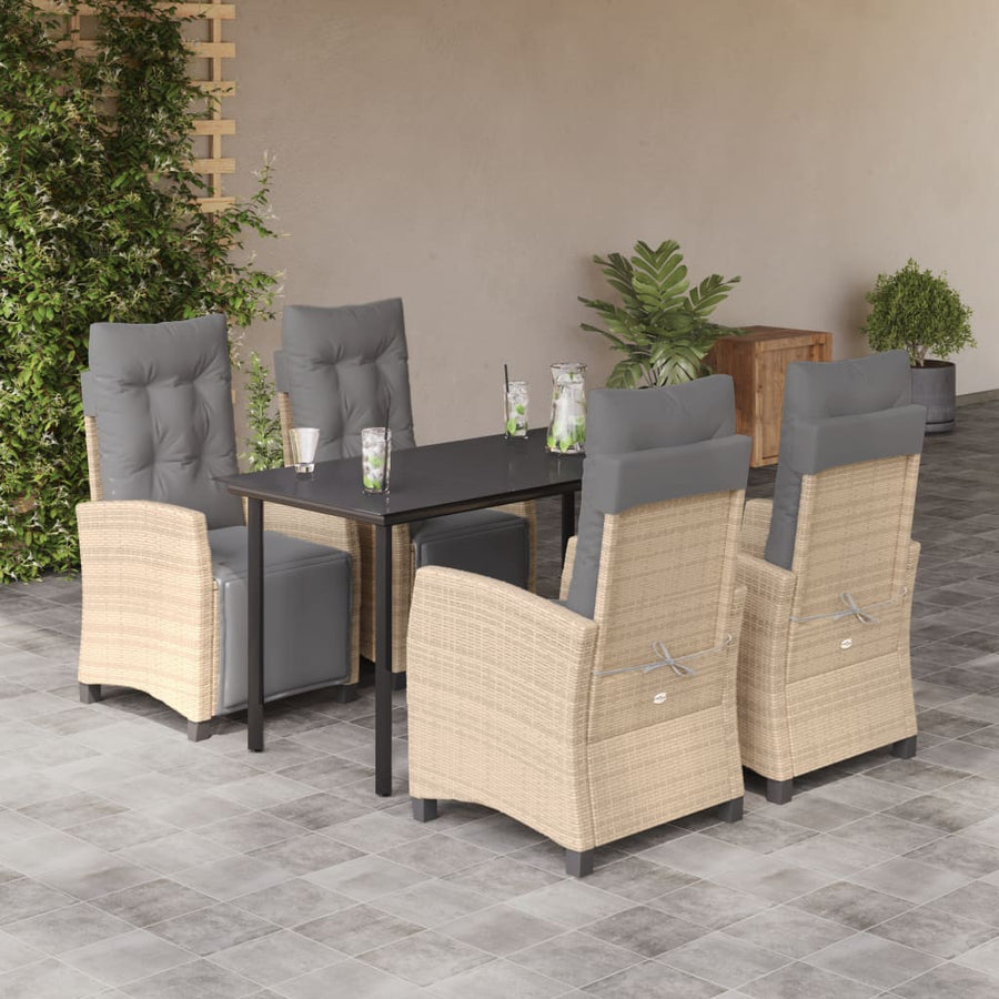 5-delige Tuinset met kussens poly rattan gemengd beige
