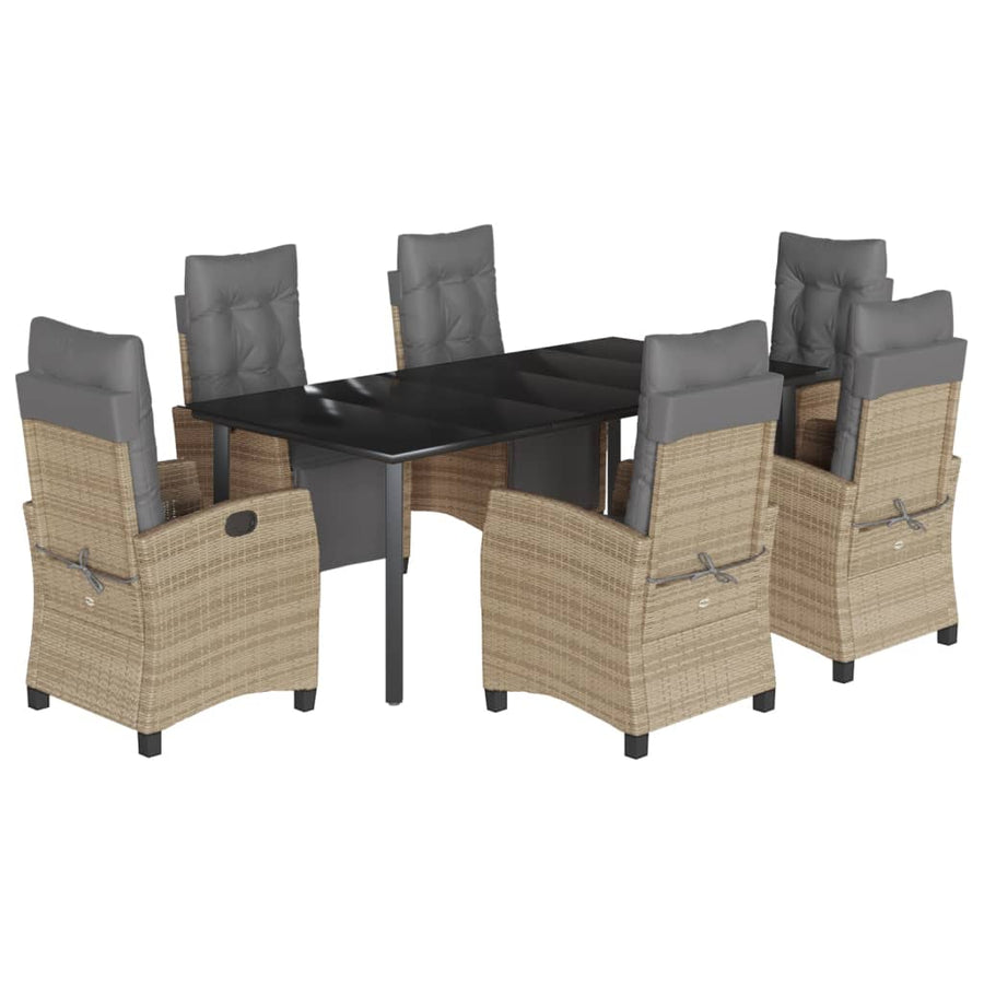 7-Delige Tuinset Met Kussens Poly Rattan Gemengd Beige 6 200 cm tafellengte