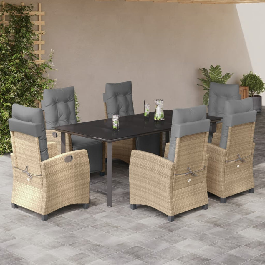 7-Delige Tuinset Met Kussens Poly Rattan Gemengd Beige 6 200 cm tafellengte