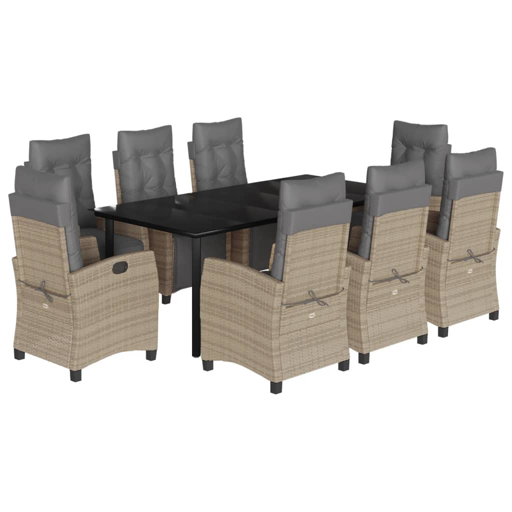 9-Delige Tuinset Met Kussens Poly Rattan Gemengd Beige 8 200 cm tafellengte