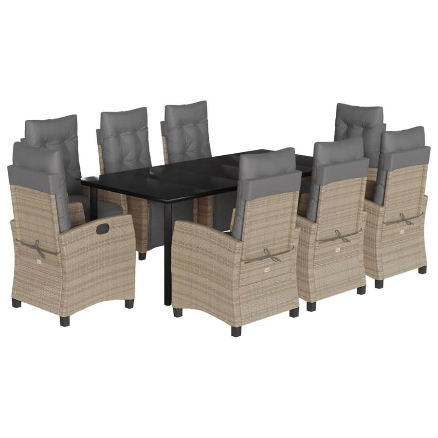 9-Delige Tuinset Met Kussens Poly Rattan Gemengd Beige 8 200 cm tafellengte