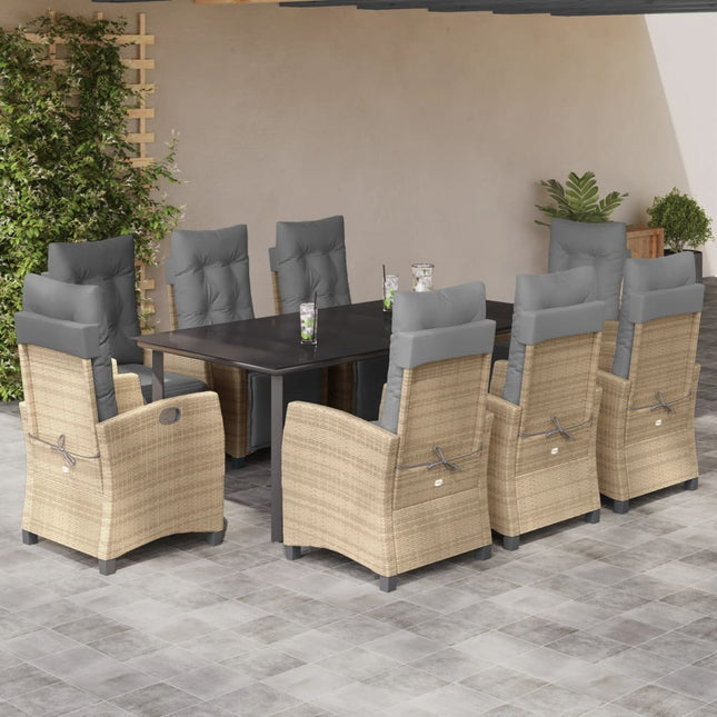 9-delige Tuinset met kussens poly rattan gemengd beige