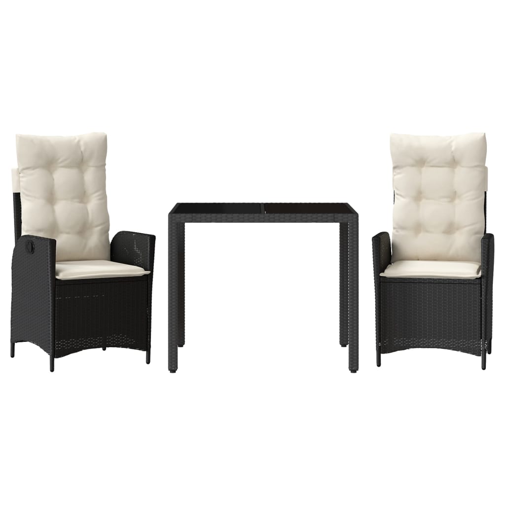 3-Delige Tuinset Met Kussens Poly Rattan Zwart En Crème 2 ?90 x 90 x 75 cm