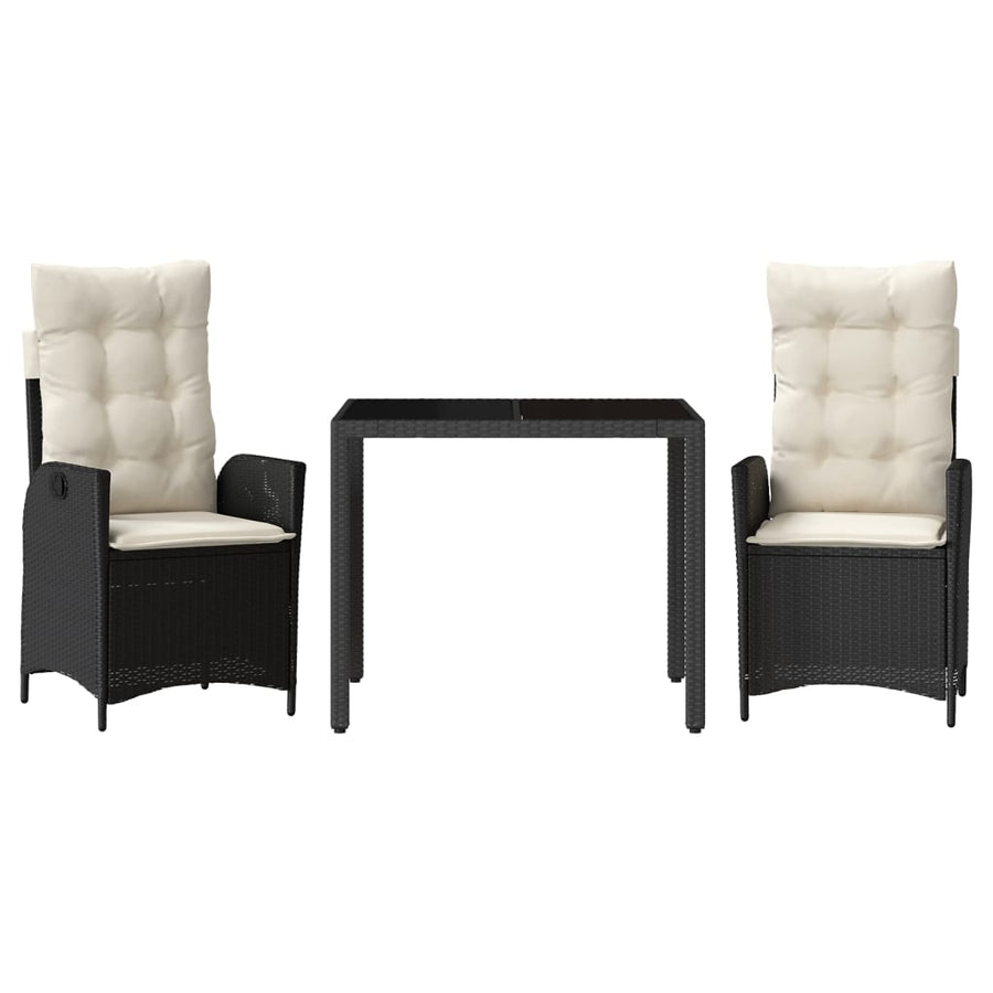 3-Delige Tuinset Met Kussens Poly Rattan Zwart En Crème 2 ?90 x 90 x 75 cm