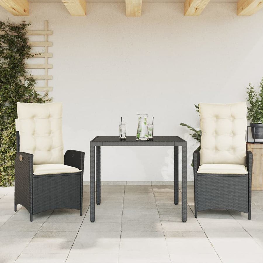 3-Delige Tuinset Met Kussens Poly Rattan Zwart En Crème 2 ?90 x 90 x 75 cm