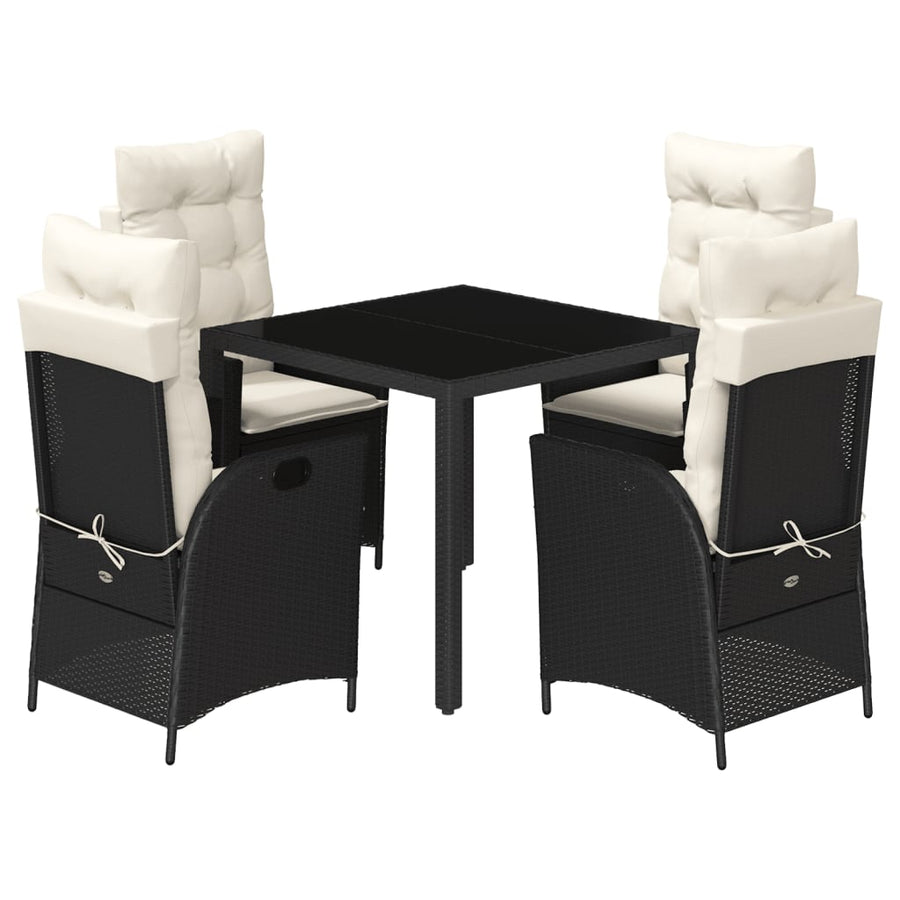 5-Delige Tuinset Met Kussens Poly Rattan Zwart En Crème 4 90 x 90 x 75 cm
