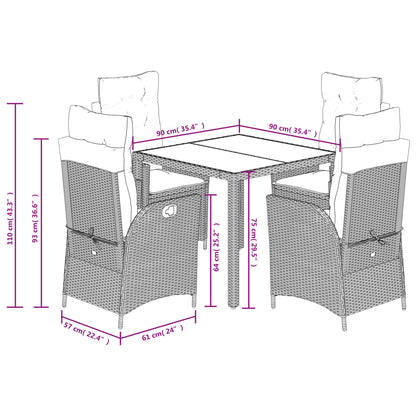 5-Delige Tuinset Met Kussens Poly Rattan Zwart En Crème 4 90 x 90 x 75 cm