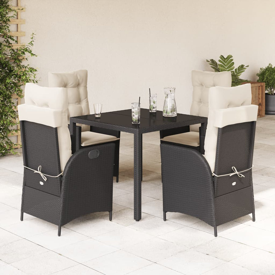 5-Delige Tuinset Met Kussens Poly Rattan Zwart En Crème 4 90 x 90 x 75 cm