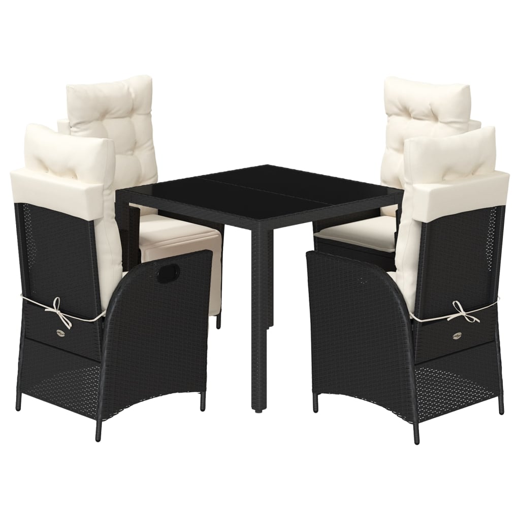 5-Delige Tuinset Met Kussens Poly Rattan Zwart En Crème 4 90 x 90 x 75 cm