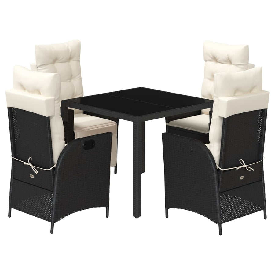5-Delige Tuinset Met Kussens Poly Rattan Zwart En Crème 4 90 x 90 x 75 cm