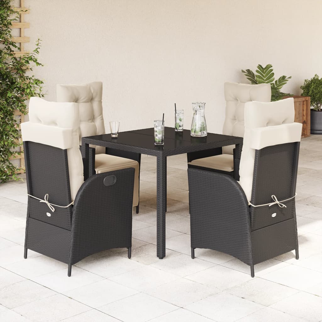 5-Delige Tuinset Met Kussens Poly Rattan Zwart En Crème 4 90 x 90 x 75 cm