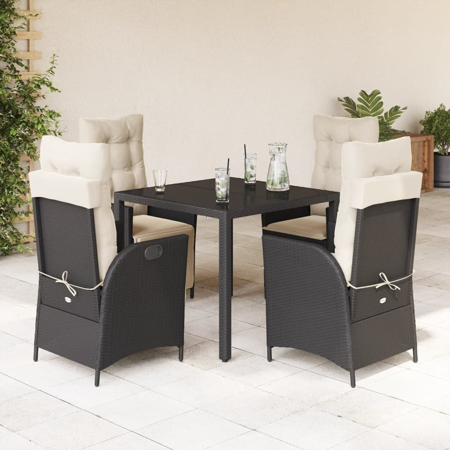 5-Delige Tuinset Met Kussens Poly Rattan Zwart En Crème 4 90 x 90 x 75 cm