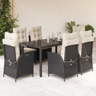 7-Piece Poly Rattan Garden Set with Cushions Black