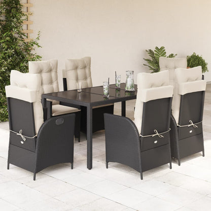 7-delige Tuinset met kussens poly rattan zwart