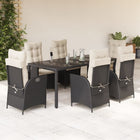 7-Piece Poly Rattan Garden Set with Cushions Black