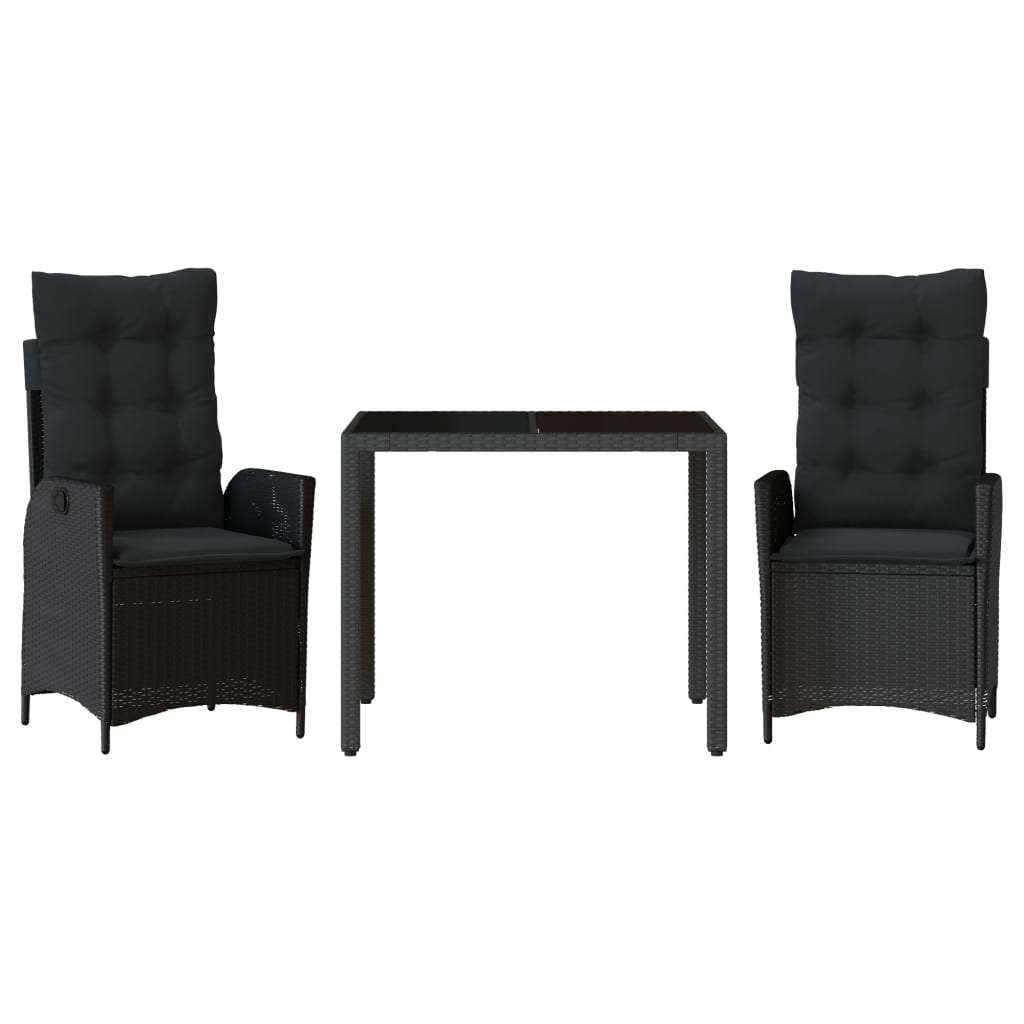 3-Delige Tuinset Met Kussens Poly Rattan Zwart 2 90 x 90 x 75 cm