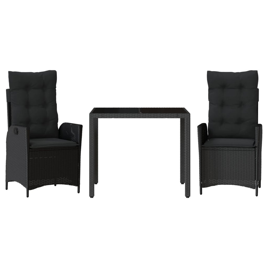 3-Delige Tuinset Met Kussens Poly Rattan Zwart 2 90 x 90 x 75 cm