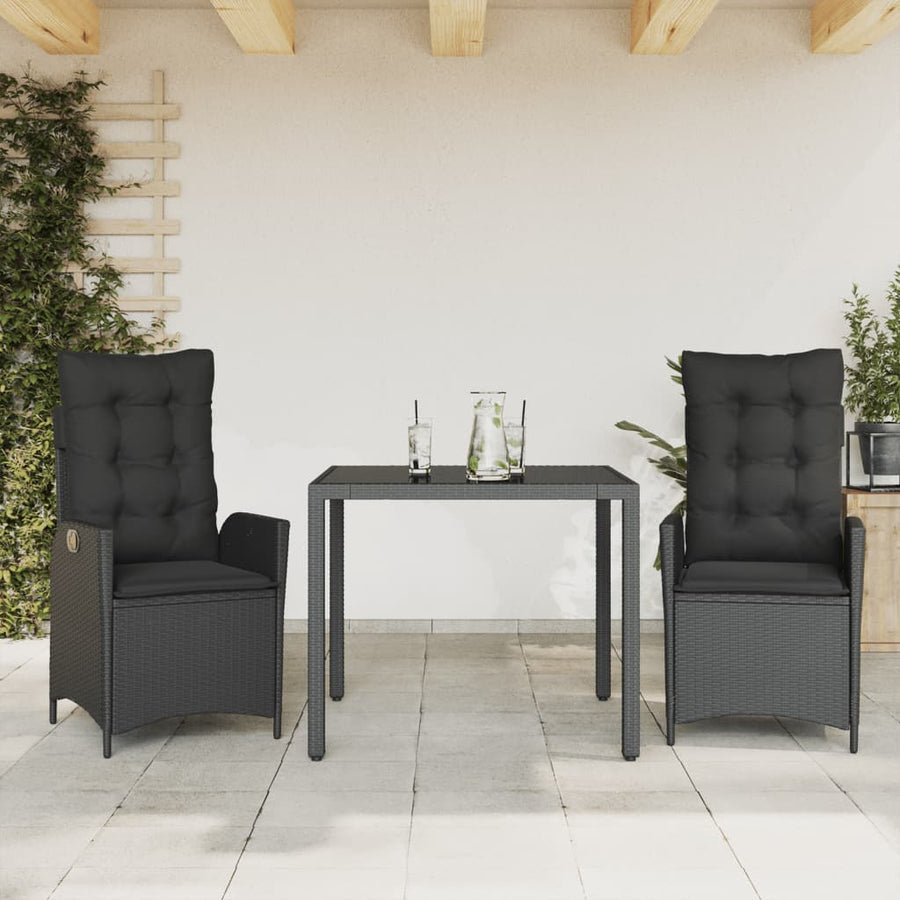 3-Delige Tuinset Met Kussens Poly Rattan Zwart 2 90 x 90 x 75 cm