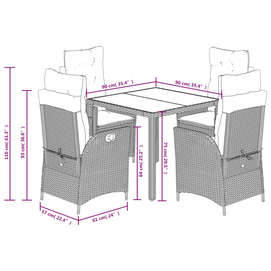 5-Delige Tuinset Met Kussens Poly Rattan Zwart 4 90 x 90 x 75 cm
