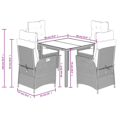 5-Delige Tuinset Met Kussens Poly Rattan Zwart 4 90 x 90 x 75 cm