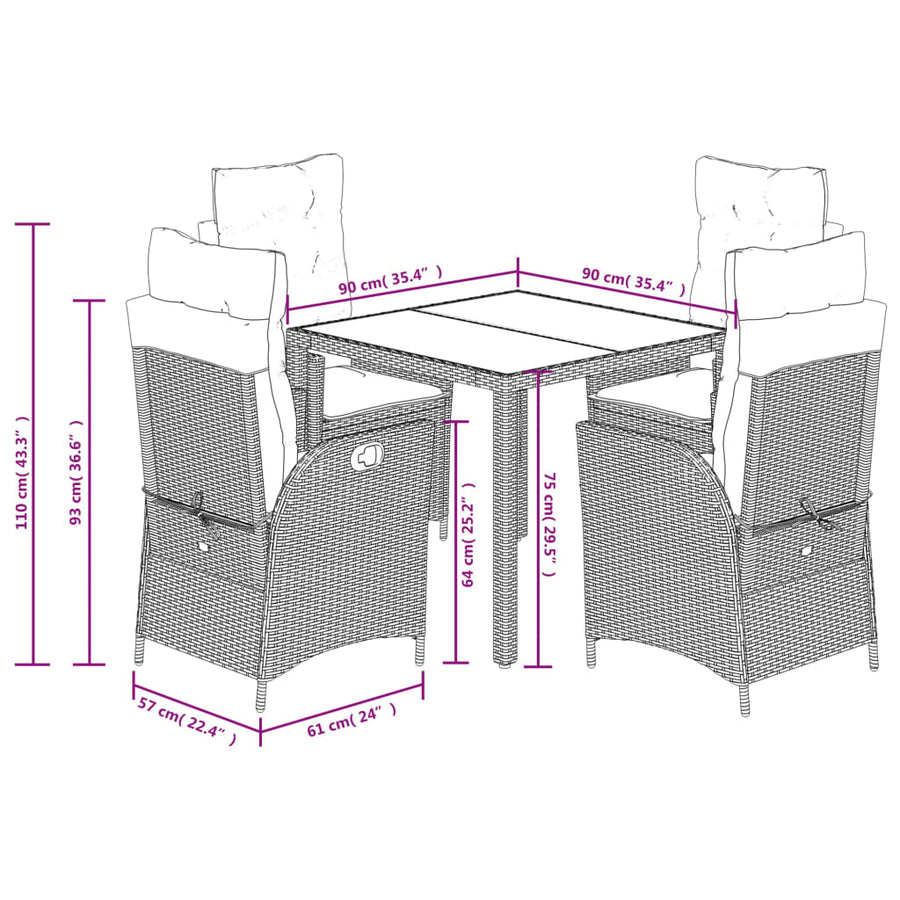 5-Delige Tuinset Met Kussens Poly Rattan Zwart 4 90 x 90 x 75 cm