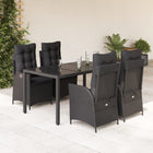 5-piece Garden Set with Cushions, Poly Rattan, Black