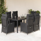 7-Piece Poly Rattan Garden Set with Cushions Black