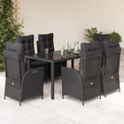 7-Piece Poly Rattan Garden Set with Cushions Black